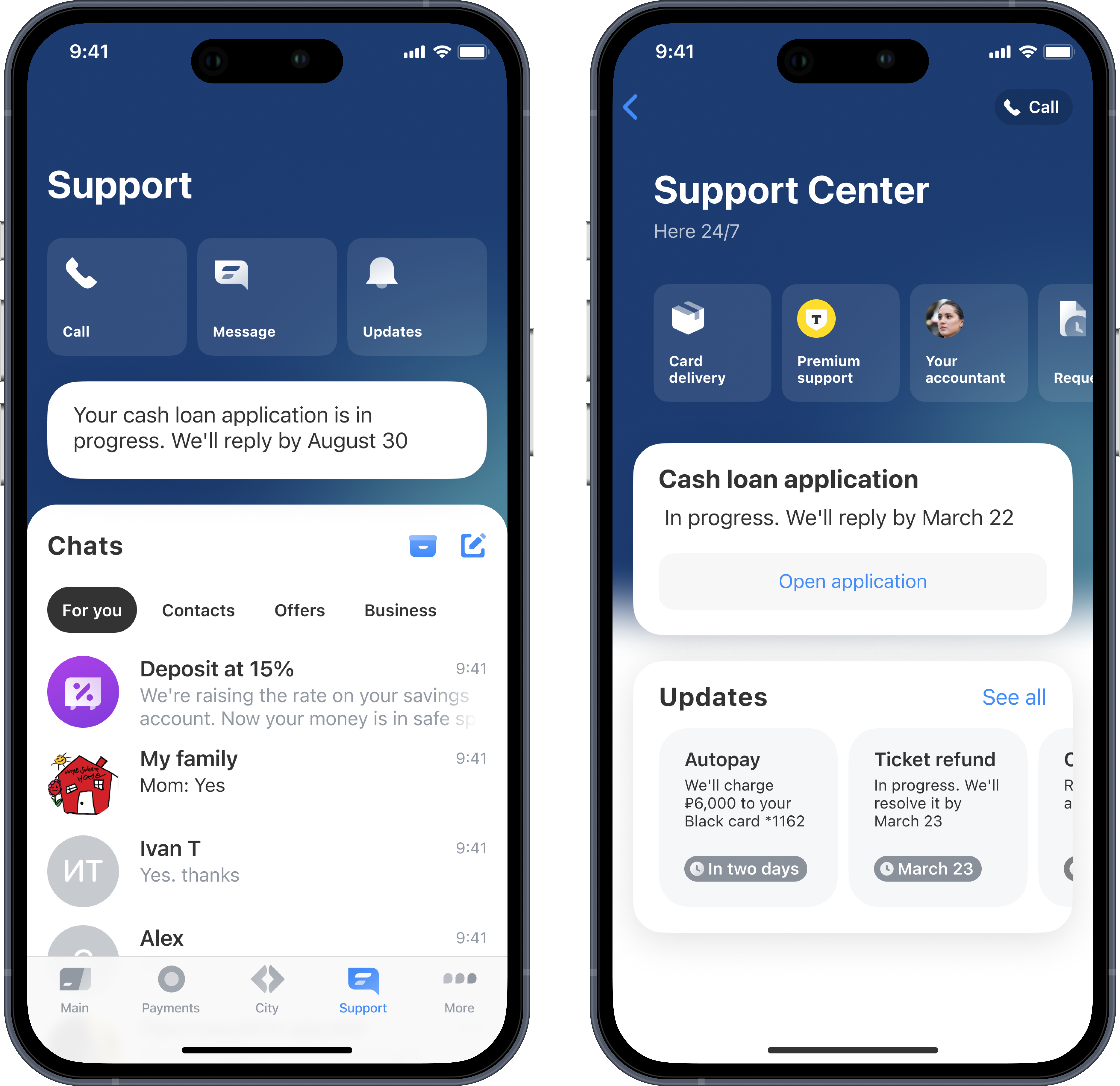 A comparison of support inside Chats and a standalone Support Center